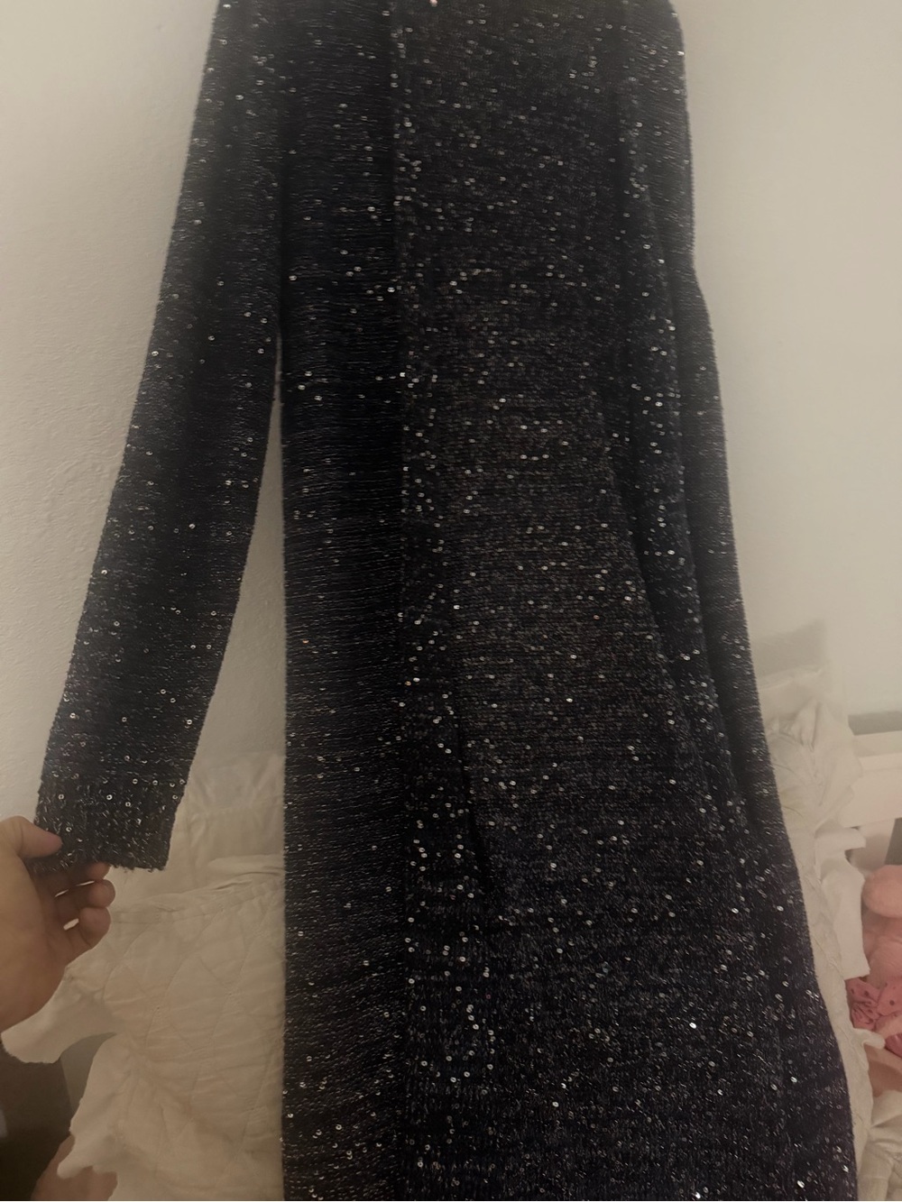 White House Black Market Black Sequin Knit Long-Sleeve Sweater Dress